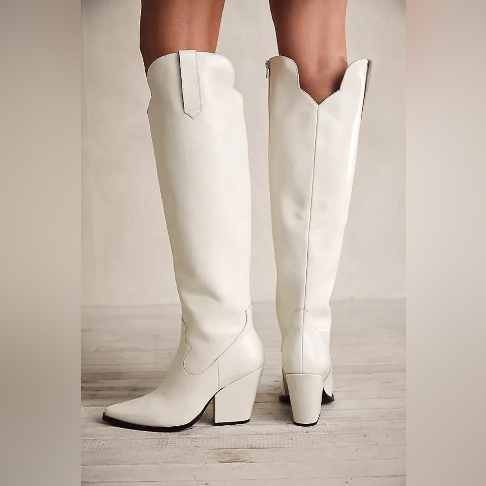 Jeffery Campbell by Free People Iris OTK Over The Knee White Leather Boots 8